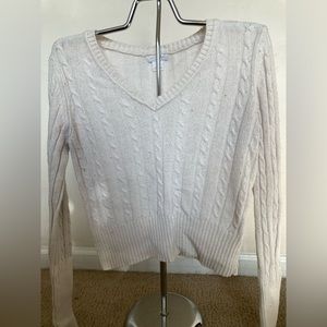 Cream Cable-Knit V-Neck Sweater